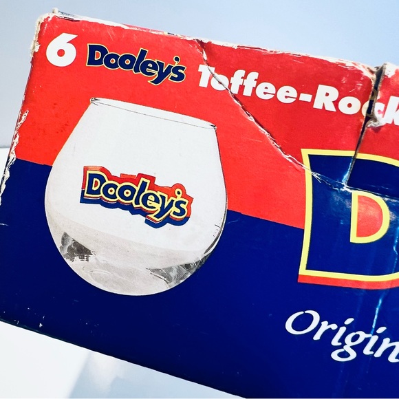Vintage 6 DOOLEY'S TOFFEE Rockers Liqueur Glasses w/ Box Swirling Round Bottom - Picture 2 of 9